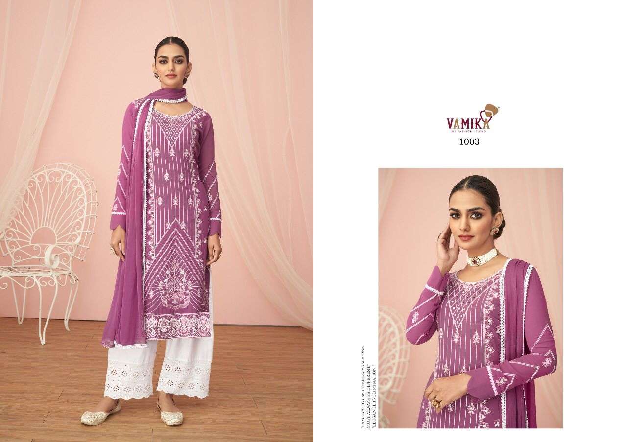 Vamika-noor-fabric-georgette-embroidery-work-straight Line- Kurti- Pure Cotton-Lycra-pant-nazmin-4 Side Border-less-dupatta-1003